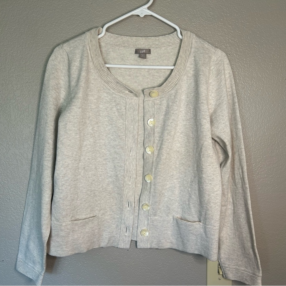 J. Jill Button Down Cardigan Sweater Oatmeal Classic Business Casual Pockets S